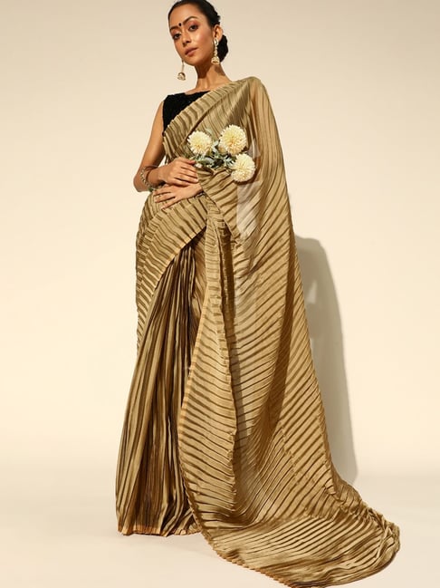 Saree Mall Beige Plain Saree With Unstitched Blouse Price in India