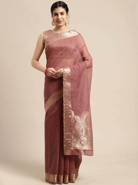 Saree Mall Pink Woven Saree With Unstitched Blouse Price in India