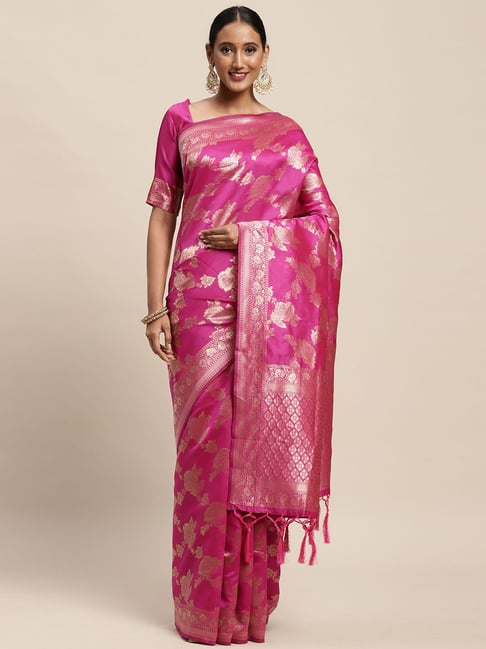 Saree Mall Pink Woven Saree With Unstitched Blouse Price in India
