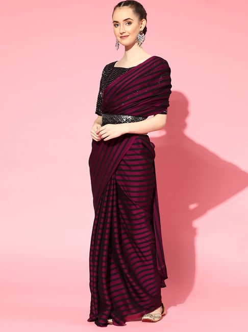 Buy Purple & Black Sarees for Women by CHHABRA 555 Online | Ajio.com