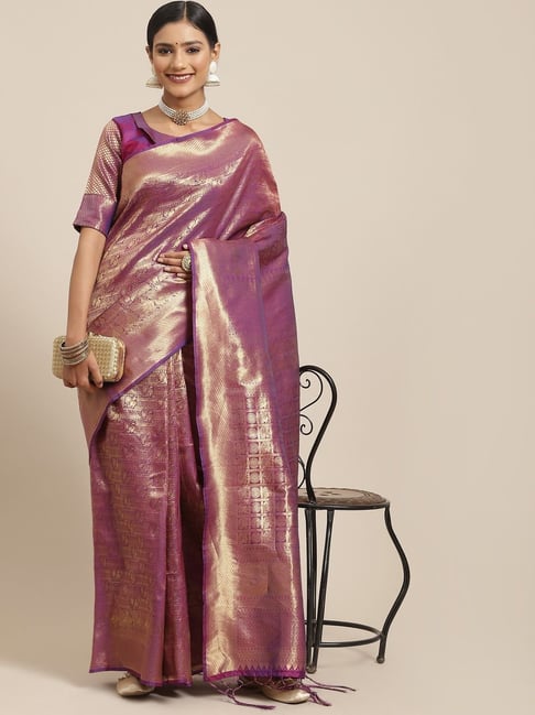 Saree Mall Purple Woven Saree With Unstitched Blouse Price in India