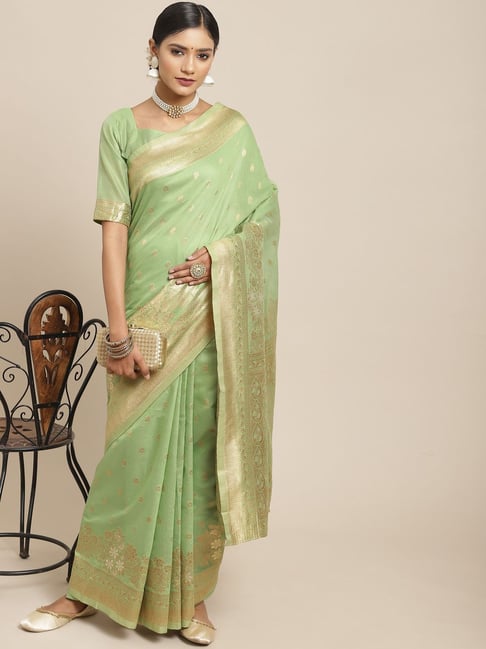 Saree Mall Green Woven Saree With Unstitched Blouse Price in India