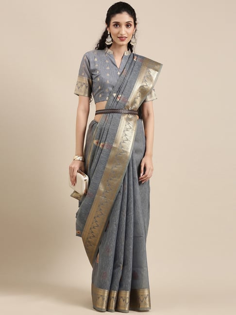 Saree Mall Grey Woven Saree With Unstitched Blouse-image-22