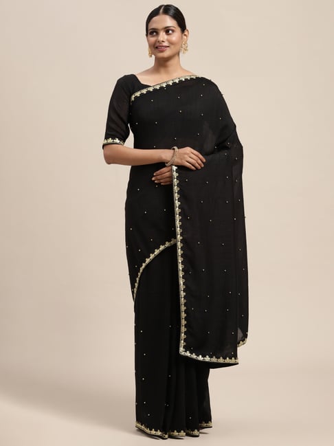 Saree Mall Black Embellished Saree With Unstitched Blouse Price in India