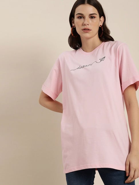 Buy Dillinger Light Pink Cotton T-Shirt for Women Online @ Tata CLiQ