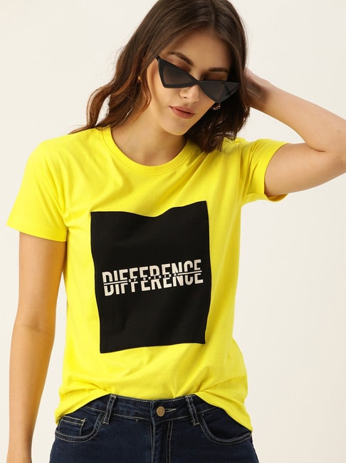 Difference of Opinion Yellow Graphic Print T-Shirt Price in India