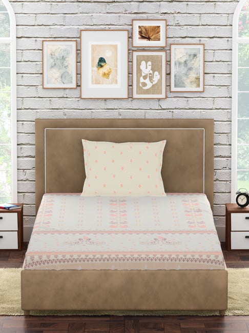 Petal Home Hooghly Floral Cream 300 TC Cotton Single Bed Sheet with 1 Pillow Cover-picture-19