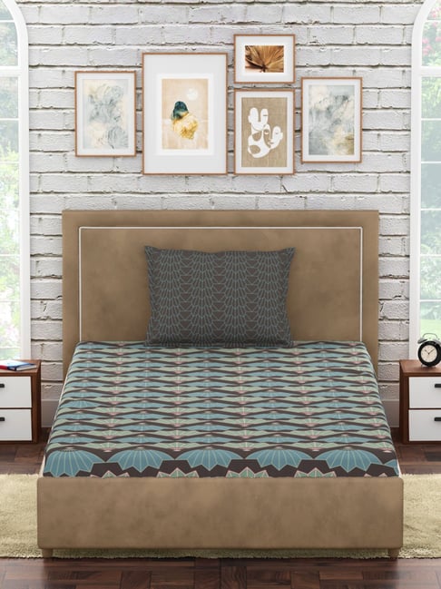 Petal Home Suzhou Floral Grey 300 TC Cotton Single Bed Sheet with 1 Pillow Cover-picture-23