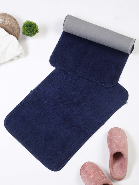 HOSTA HOMES Navy Cotton Anti-Skid Door Mats - Set of 2