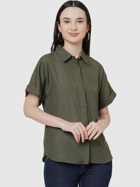109 F Olive Green Regular Fit Shirt Price in India