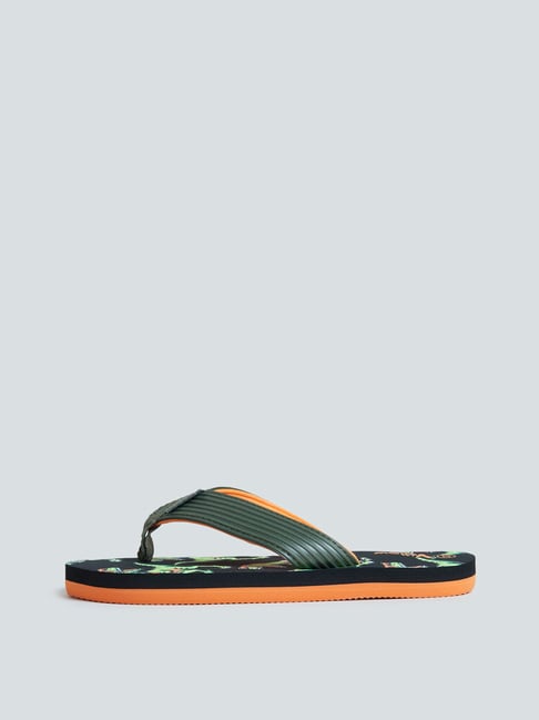Yellow Kids by Westside Black Dinosaur-Printed Flip-Flops