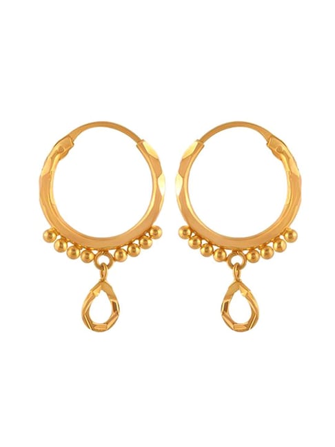 22K Gold Balls Hoop Earrings - ErHp18310 - 22K Gold hoop earrings, commonly  known as Bali. Earrings are designed with beaded gold balls in an a