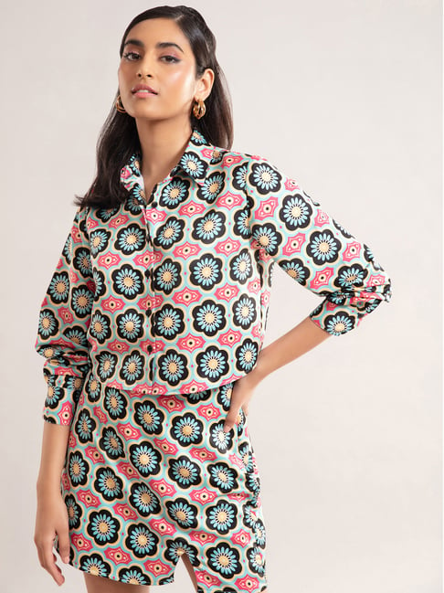 Twenty Dresses Pink & Blue Floral Print Crop Shirt Price in India