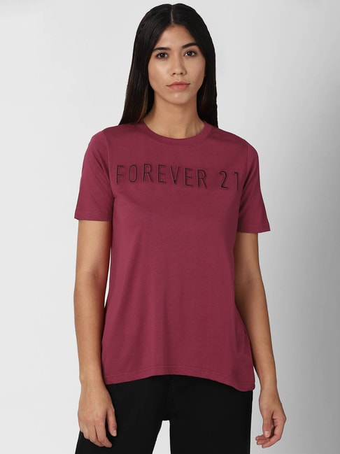 Forever 21 Maroon Graphic Print T-Shirt Price in India