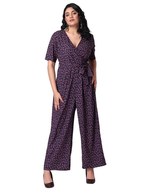 FabAlley Navy Floral Print Jumpsuit