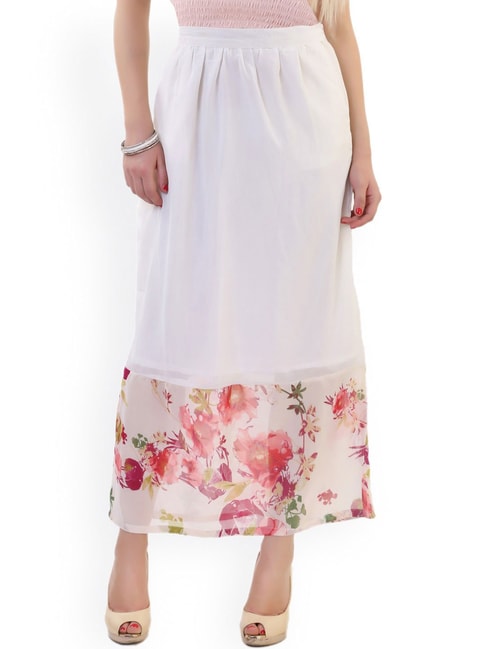 Belle Fille White & Pink Floral Print Skirt Price in India