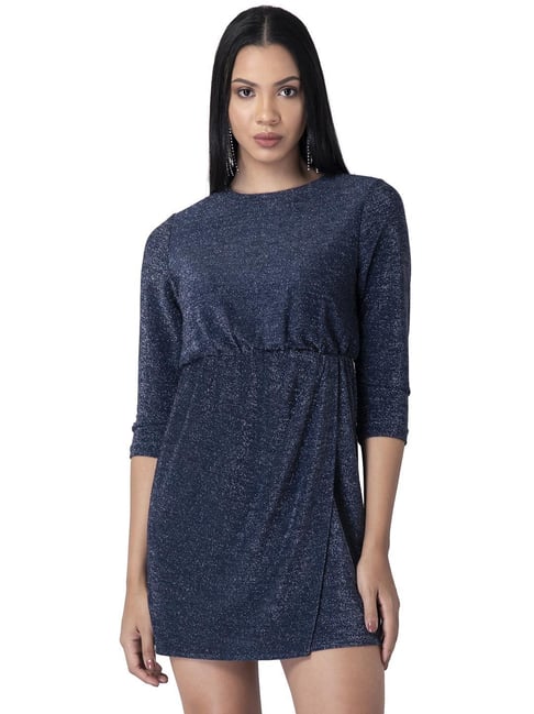 FabAlley Navy Self Print Dress Price in India