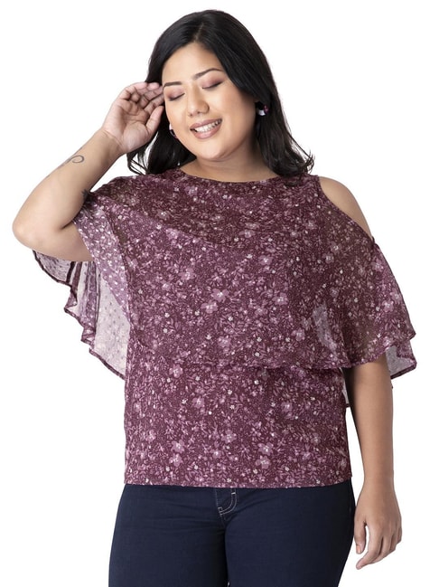 FabAlley Maroon Floral Print Top Price in India