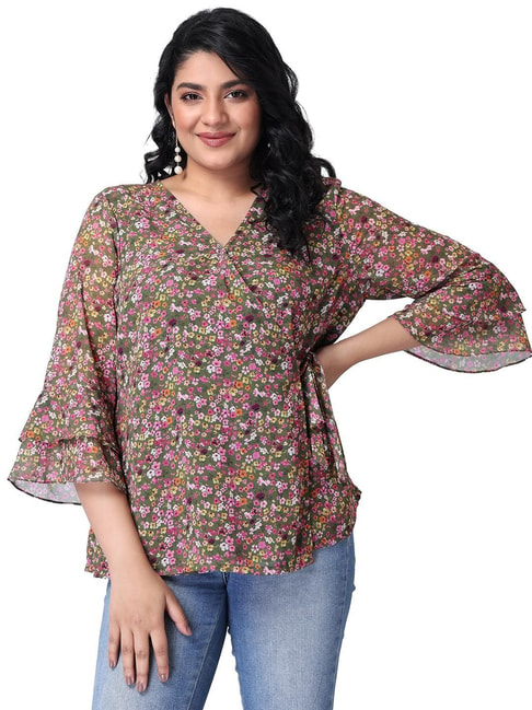 FabAlley Olive Floral Print Top Price in India