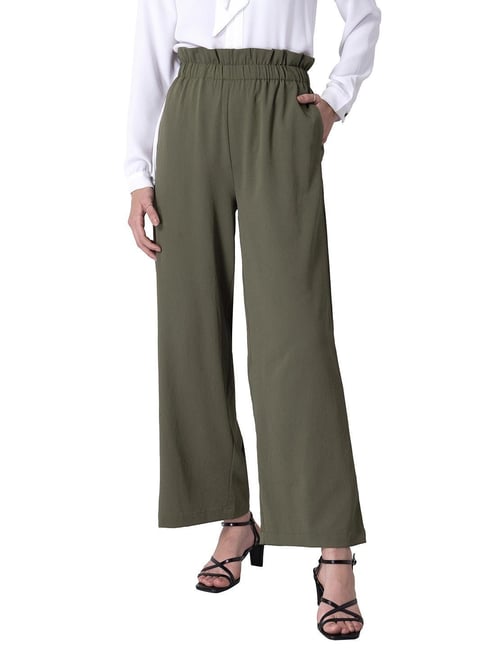 FabAlley Olive Straight Fit Formal Trousers