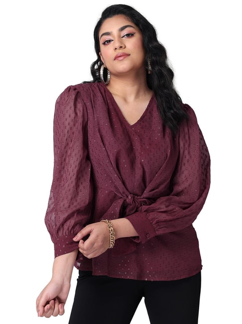 FabAlley Maroon Self Print Top Price in India