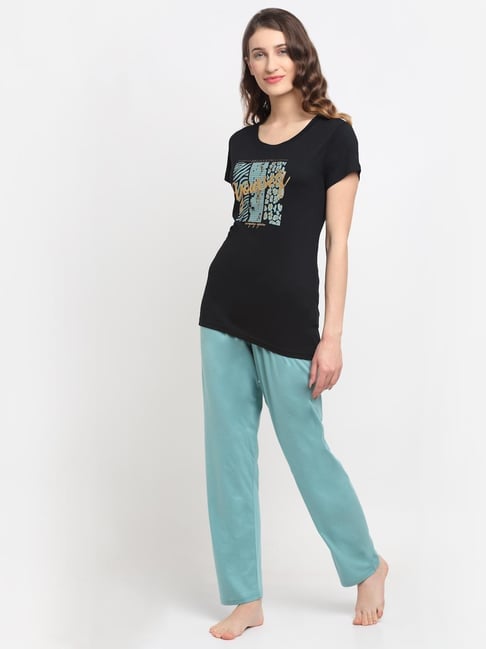 Buy Kanvin Black Graphic Print Pajama Set for Women Online Tata CLiQ