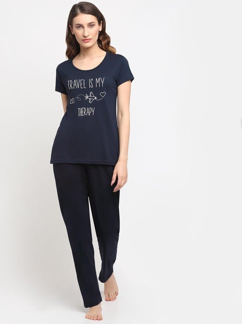 Buy Kanvin Navy Graphic Print Pajama Set for Women Online Tata CLiQ