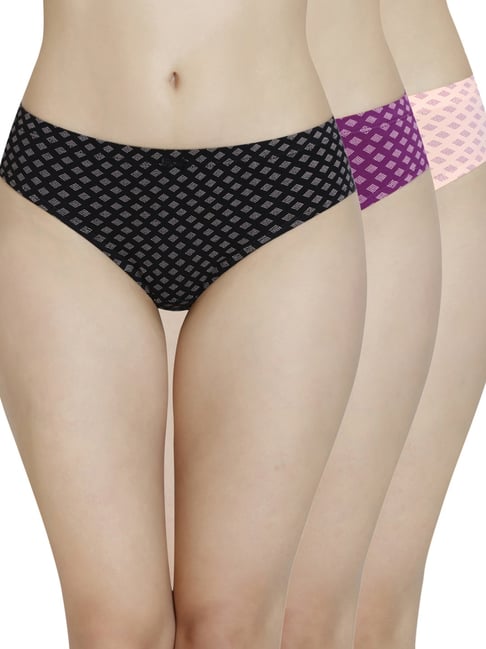 Amante Black & Purple Cotton Printed Bikini Panties