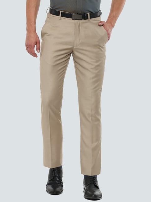 Louis Philippe Khaki Slim Fit Flat front trousers-picture-32