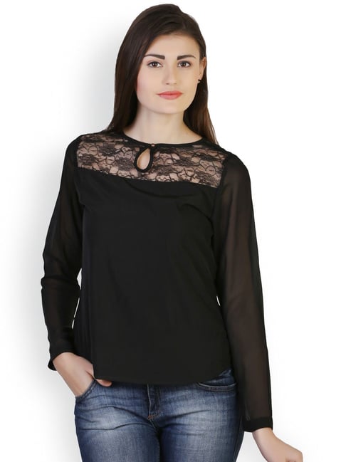 Buy Belle Fille Black Lace Sweatshirt for Women Online @ Tata CLiQ