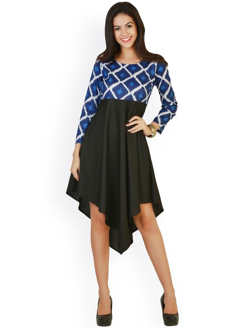 Belle Fille Blue & Black Printed Dress Price in India