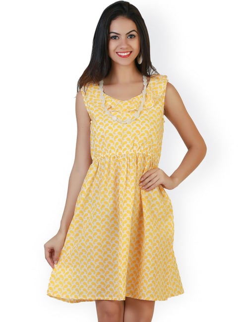 Belle Fille Yellow & Off White Printed Dress Price in India