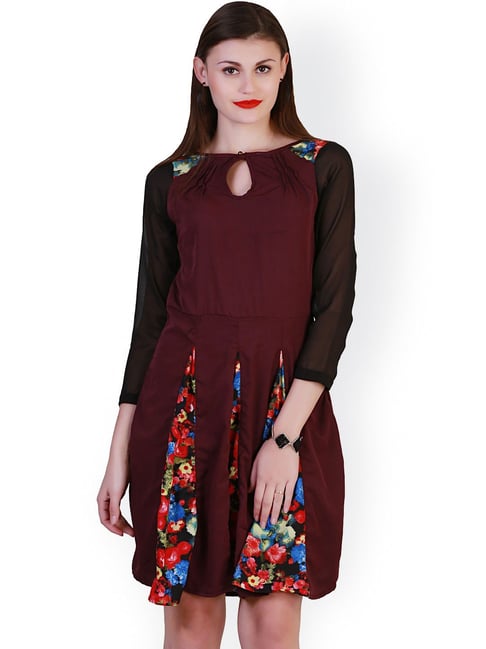 Belle Fille Burgundy Floral Print Dress Price in India