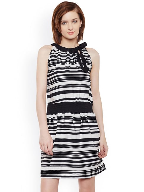 Belle Fille Black & White Striped Dress Price in India