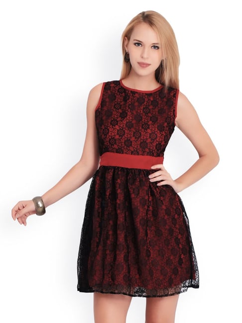 Belle Fille Maroon & Black Lace Dress Price in India