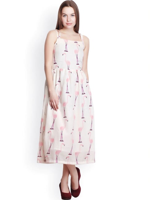 Belle Fille White & Pink Printed Dress Price in India