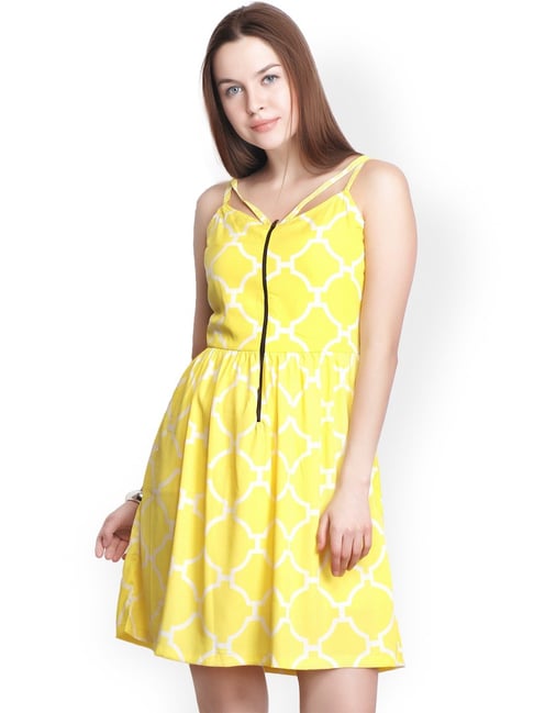 Belle Fille Yellow & White Printed Dress Price in India