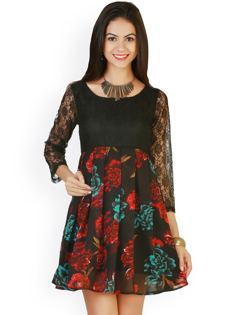 DOLCE & GABBANA Green & Black Floral Lace Long Sleeve Ruffle Midi Dress -  US 4 | eBay