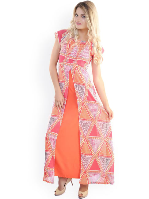 Belle Fille Orange & Pink Printed Dress Price in India