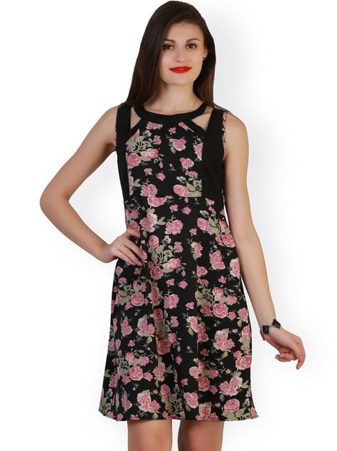 Belle Fille Black Floral Print Dress Price in India