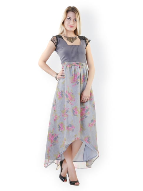 Belle Fille Grey Floral Print Dress Price in India