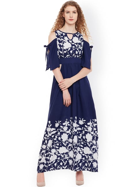 Belle Fille Blue & White Floral Print Dress Price in India