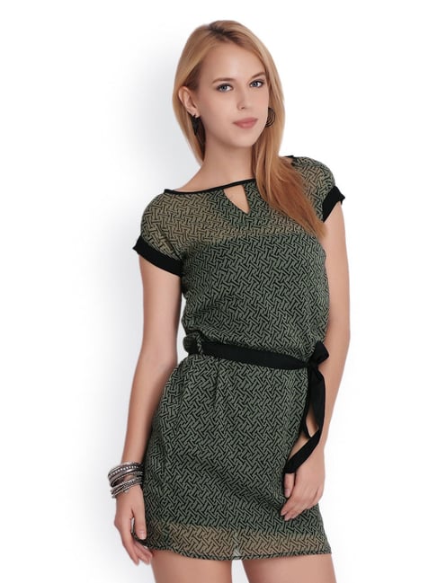 Belle Fille Green & Black Printed Dress Price in India