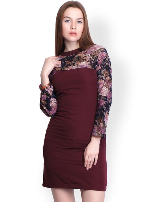 Belle Fille Maroon Floral Print Dress Price in India
