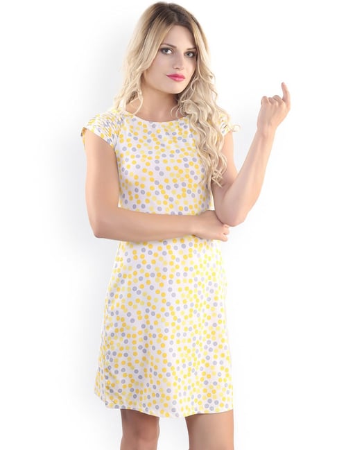 Belle Fille White & Yellow Printed Dress Price in India