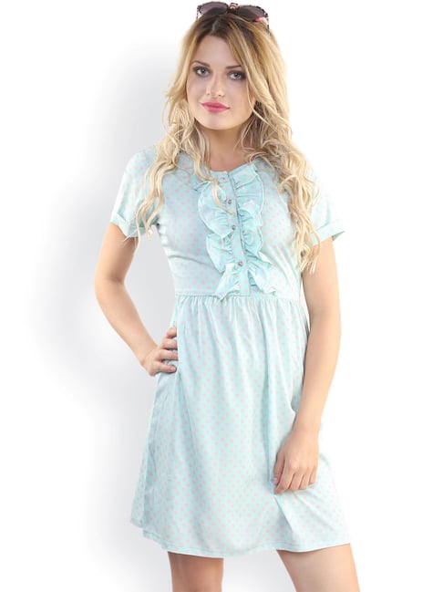 Belle Fille Sky Blue Printed Dress Price in India