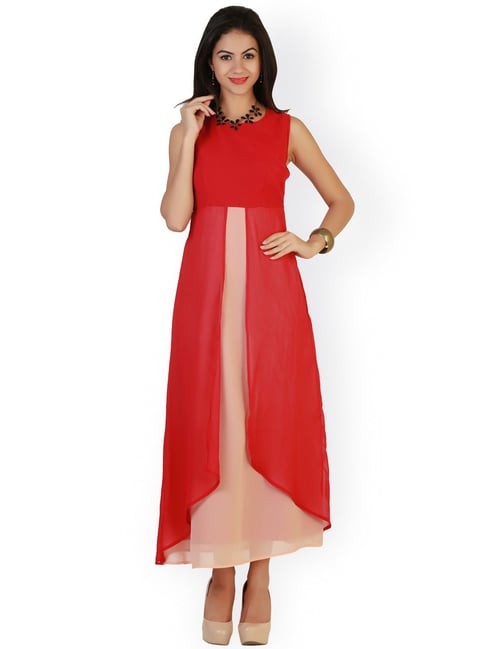 Belle Fille Red & Peach Regular Fit Dress Price in India