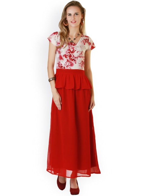 Belle Fille White & Red Floral Print Dress Price in India