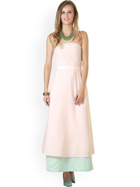 Belle Fille Light Pink & Green Regular Fit Dress Price in India