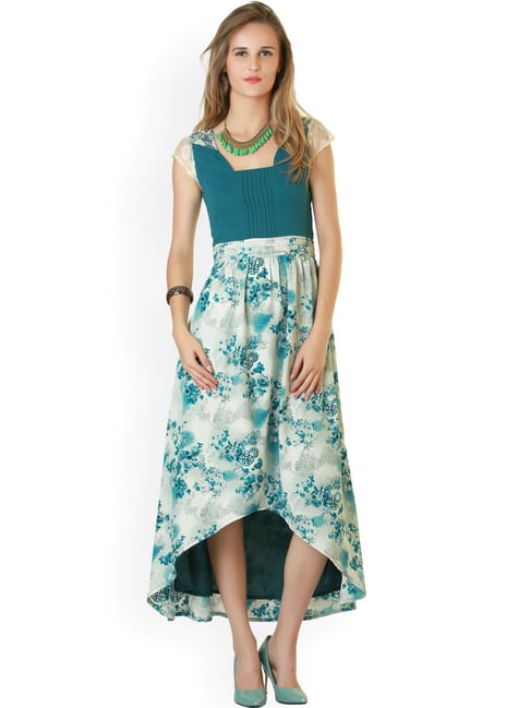 Belle Fille Teal & White Floral Print Dress Price in India